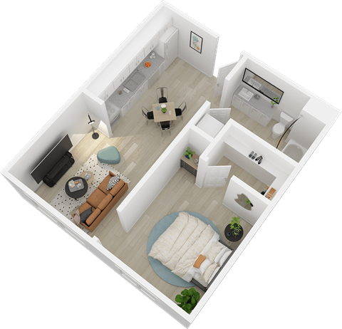 Floor plan for 1 bed, 1 bath, 579 sqft